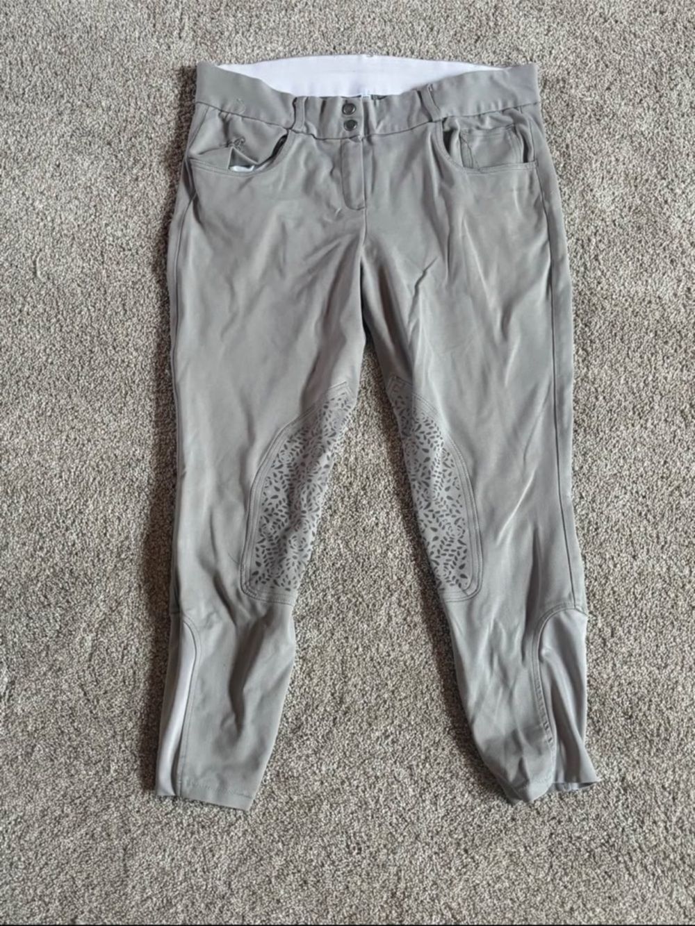 Piper by Smartpak Grayish Tan Silicone Knee Patch Riding Breeches- 36R- Used
